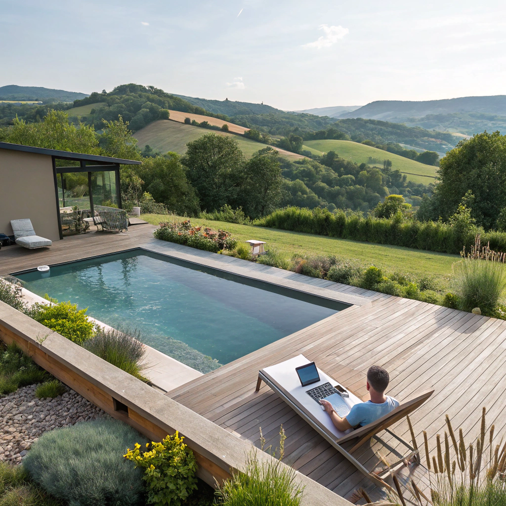 Piscine connect&eacute;e moderne &agrave; Aurillac